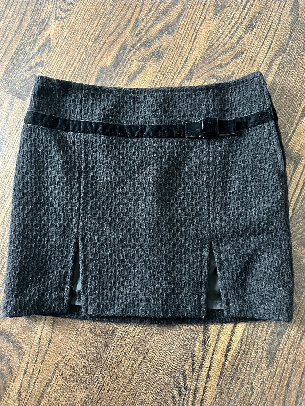Vintage Benetton Italian Wool Mini Skirt Black Bow Waist Made in Italy Sz 38